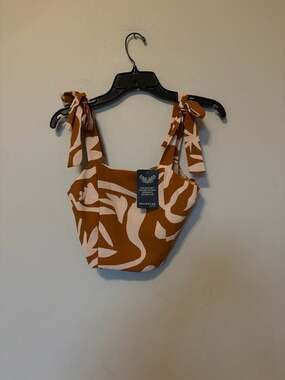 NWT Monteau Los Angeles Abstract Tropical Print Tie-Shoulder Crop Top